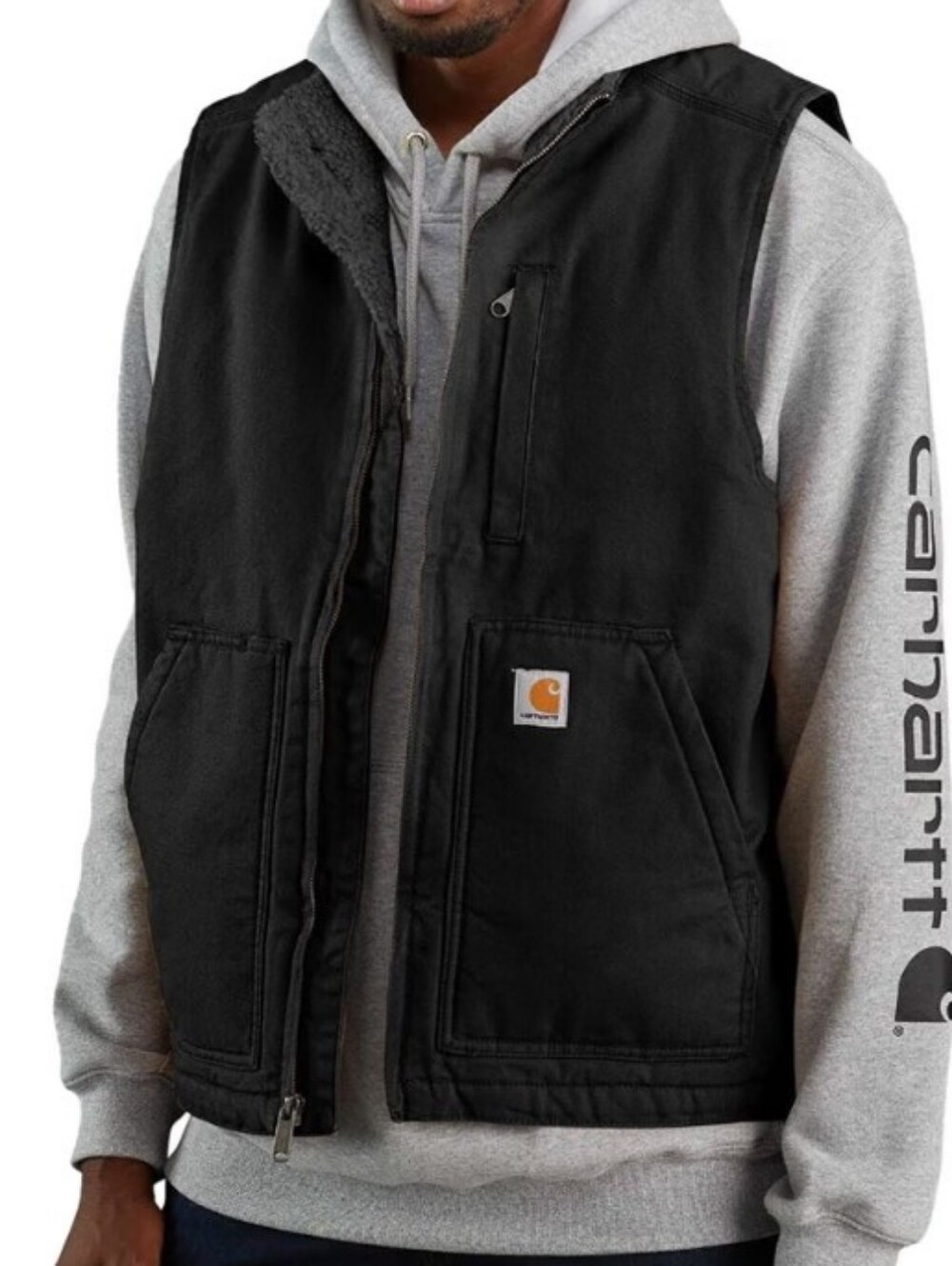 Carhartt Washed Duck Sherpa Lined Mock Vest Black Mens 3XL TALL - Picture 2 of 8